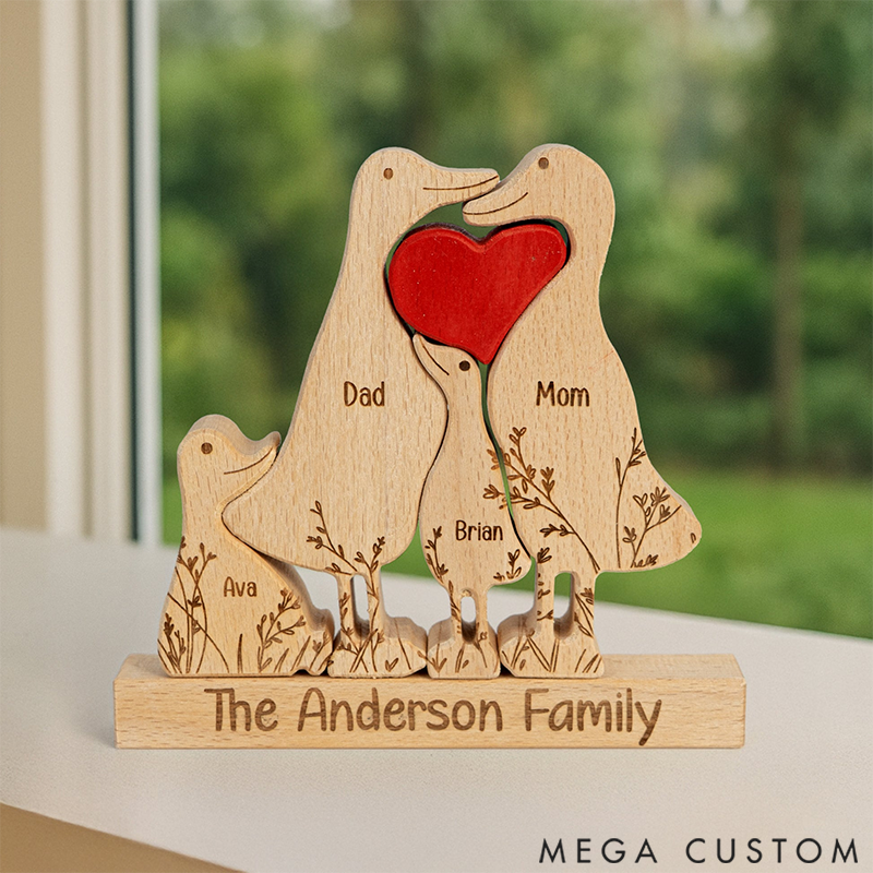 Personalized Wooden Duck Family Puzzle Shaped Wooden Ornament Gift for Family