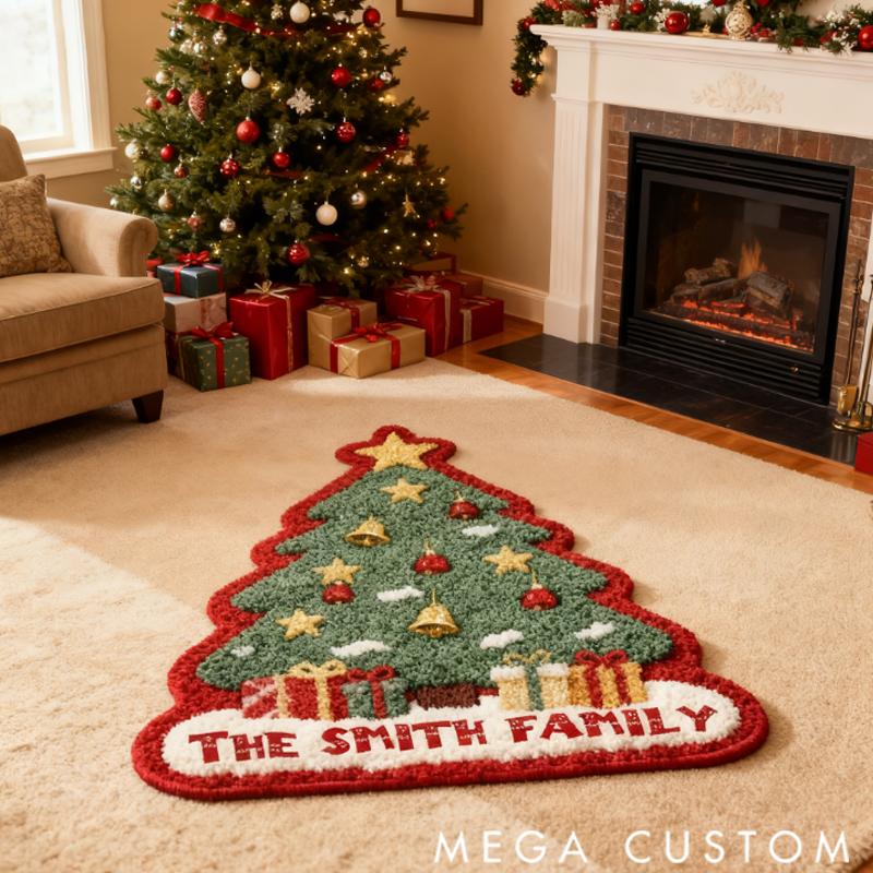 Personalized Customizable Family Name Christmas Tree Doormat Christmas Gift for Family