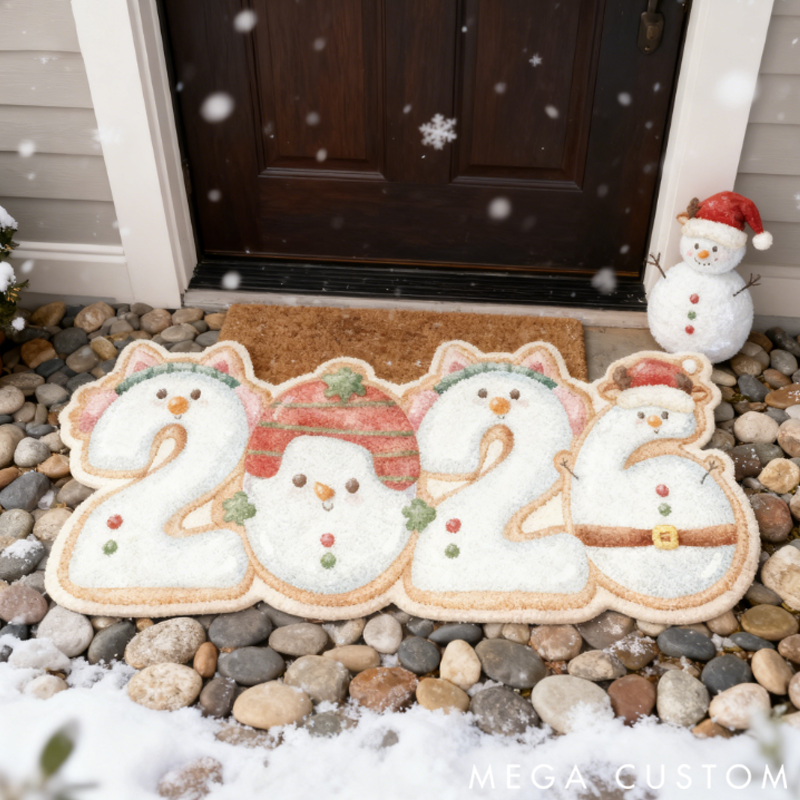 Personalized Cute Number Snowman Christmas Doormat Gift for Family Members