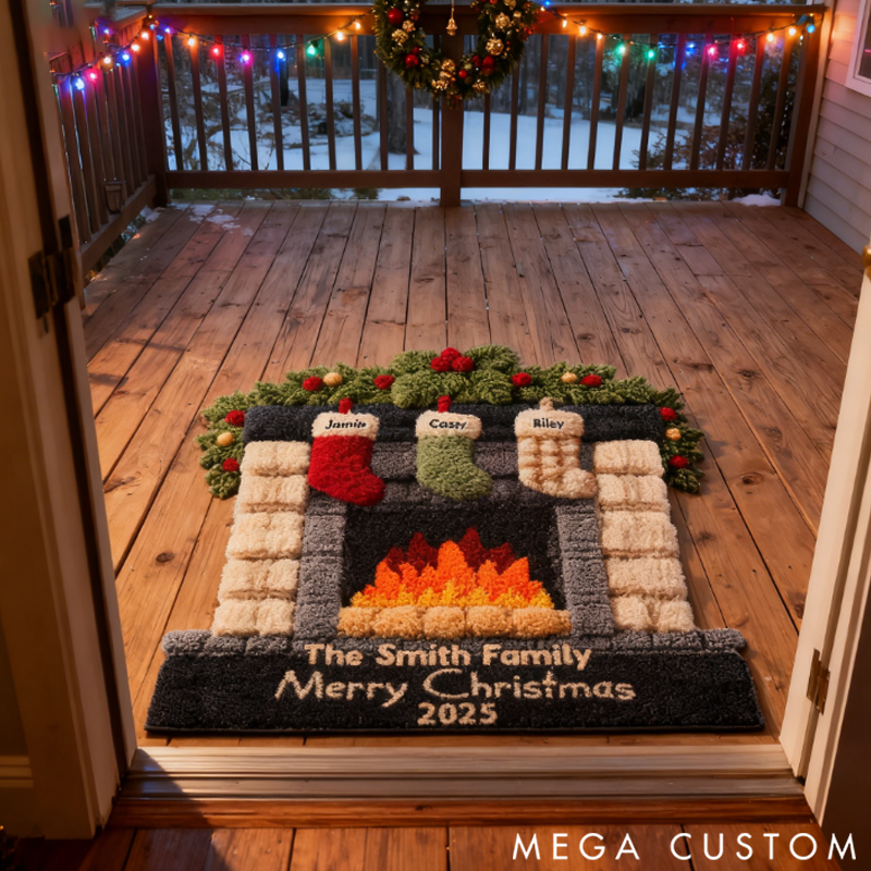 Personalized Our Merry Stockings Doormat Christmas Birthday Gifts for Mom Dad Kids
