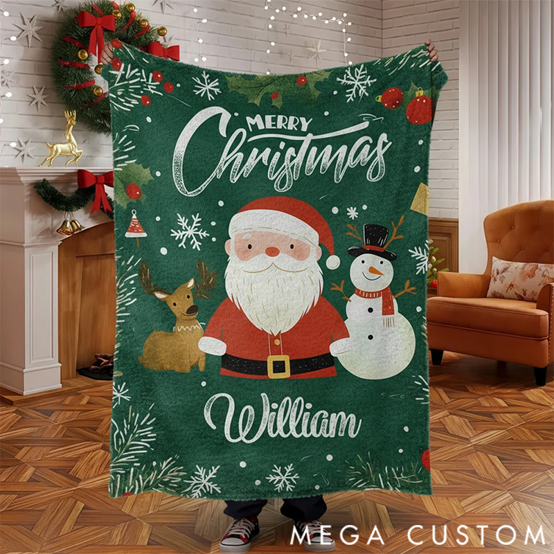 Personalized Merry Christmas Soft Throw Blanket with Name Christmas Gift for Family