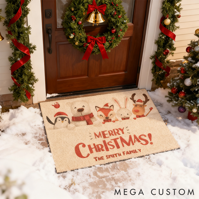 Personalized Merry Christmas Animal Family Doormat Christmas Gift for Family