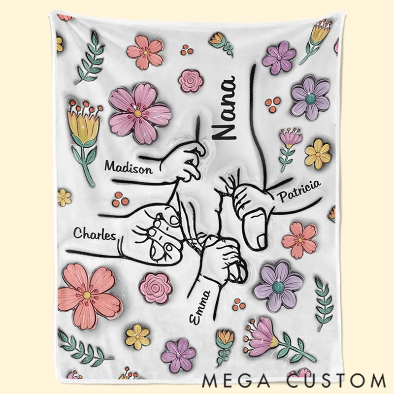  Personalized Hands Holding Nana with Love Printed Blanket Mother's Day Gift for Mom Grandma