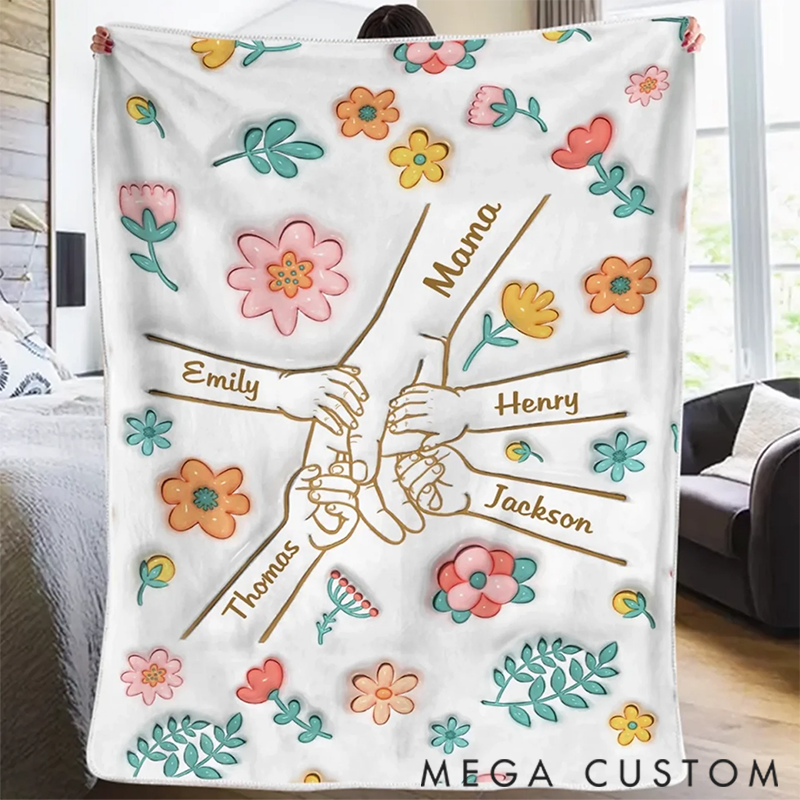  Personalized Fingers Tied with Love Printed Blanket Mother's Day Gift for Mom Grandma