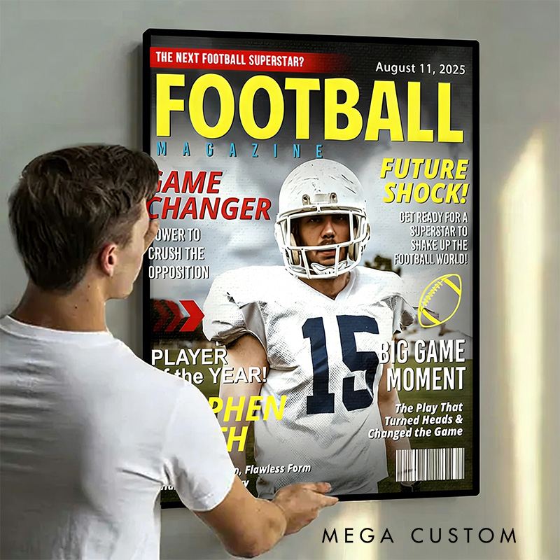 Personalized American Football Magazine Cover Poster with Custom Photo and Text