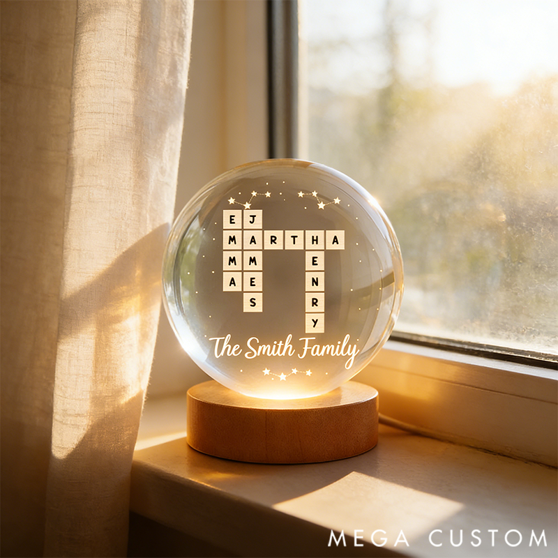 Personalized Crossword Loving Family Siblings Besties Crystal Globe Lamp