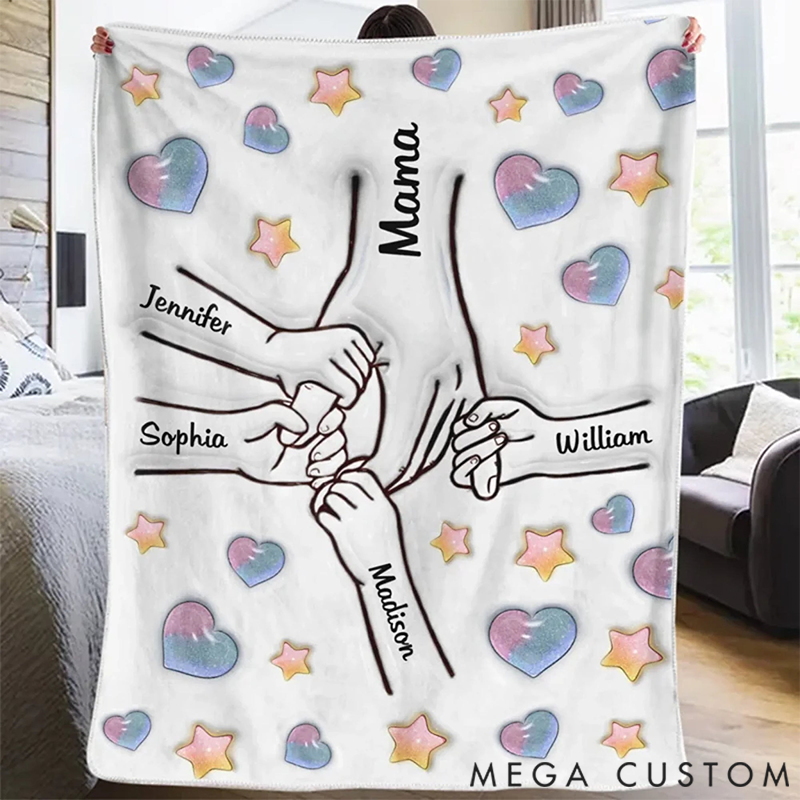 Personalized Forever Connected Hand in Hand Printed Blanket Mother's Day Gift