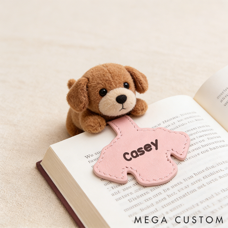 Personalized Leather Bookmark Dog-Shaped Bookmark Custom Engraved Name Bookmark