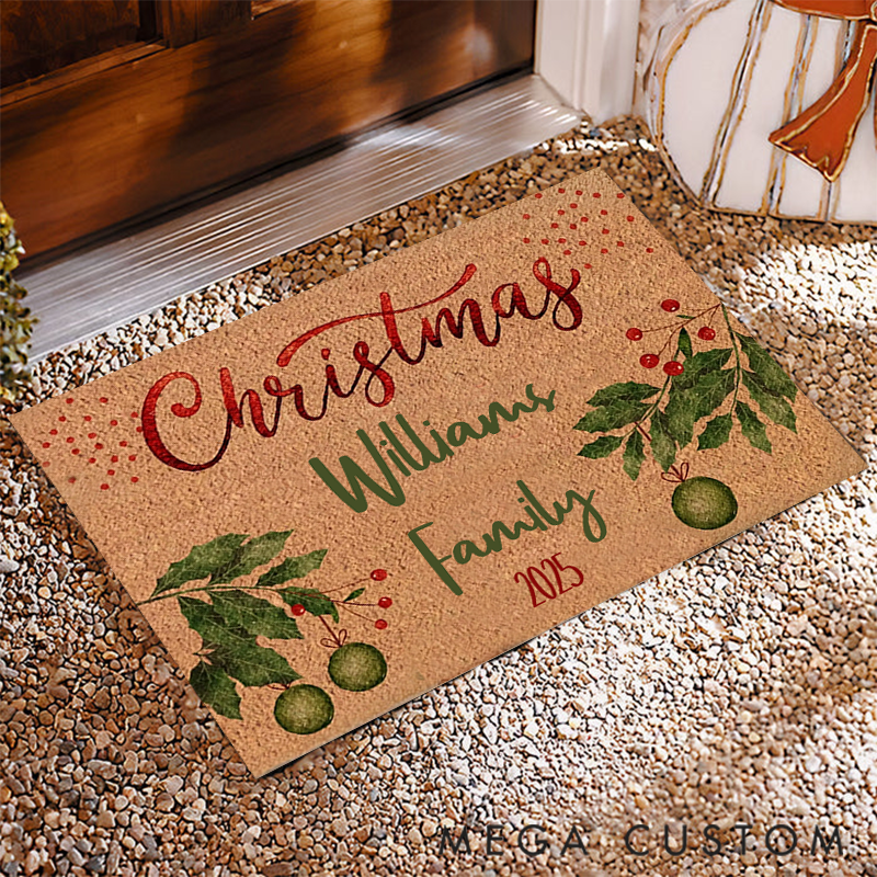 Personalized Christmas-themed Doormat with Family Name for Home Gifts
