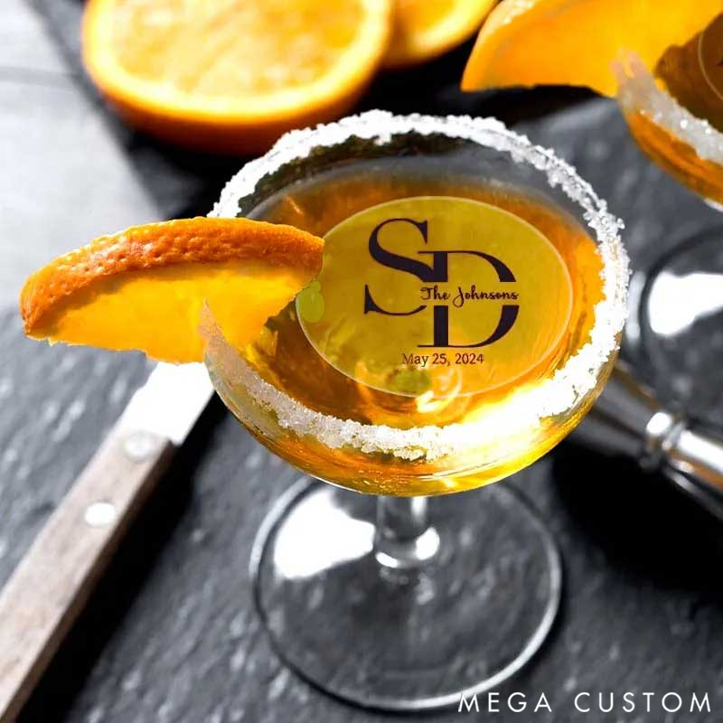 Personalized Edible Clear Circle Wedding Drink Toppers Custom Edible Drink Topper