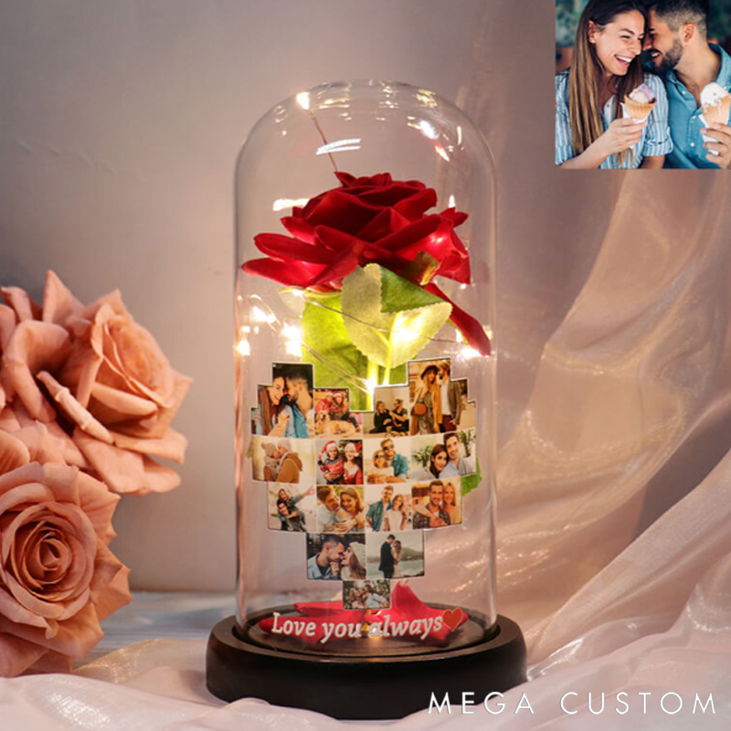 Personalized Customized Preserved Flower Love Heart Collage Photo Frame
