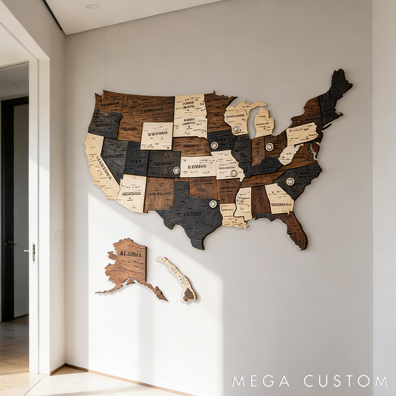 Personalized Custom U.S. Map Boyfriend Valentine's Day Gift Wooden Decor