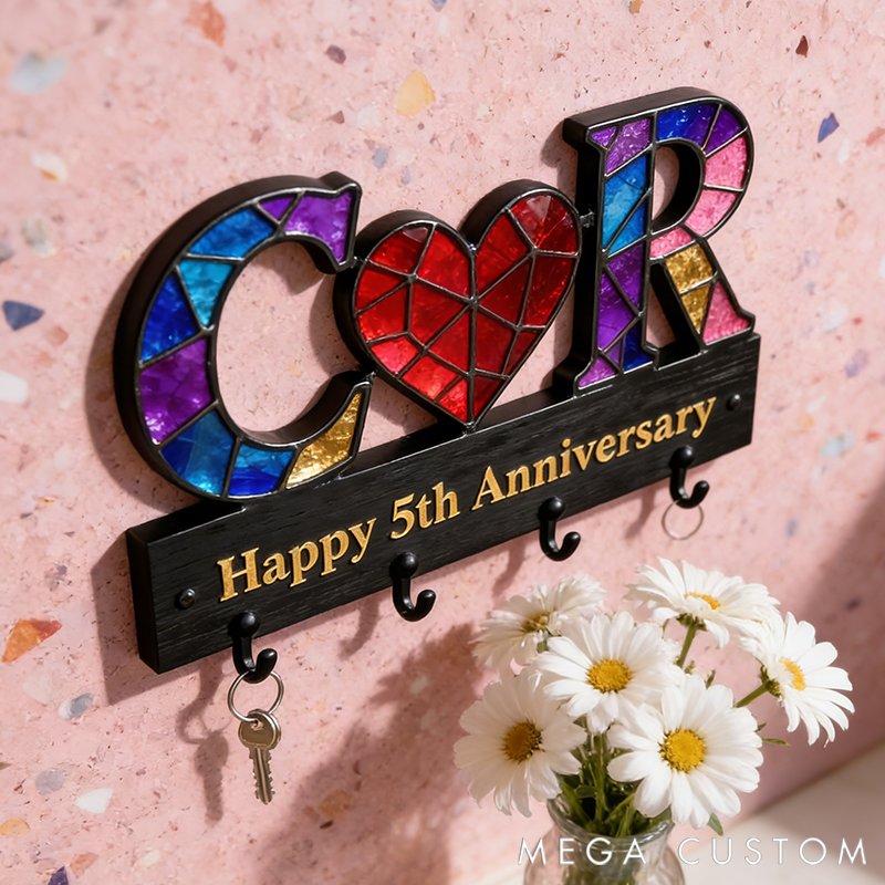 Personalized Key Holder with Initials Heart Couple Anniversary