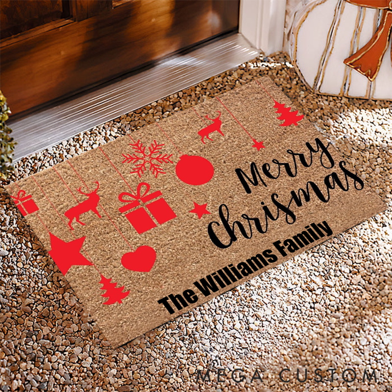Personalized Holiday Greetings Customizable Doormat Featuring Your Family Name