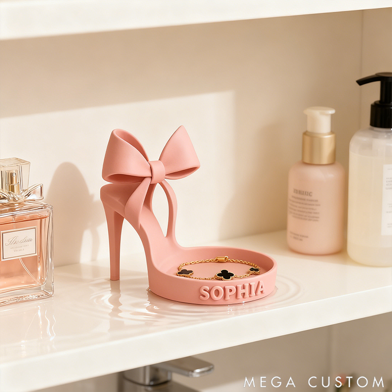 Personalized High-Heel Jewelry Tray Bow-Shaped Jewelry Holder 3D Printed Vanity Tray Cute Ring Dish