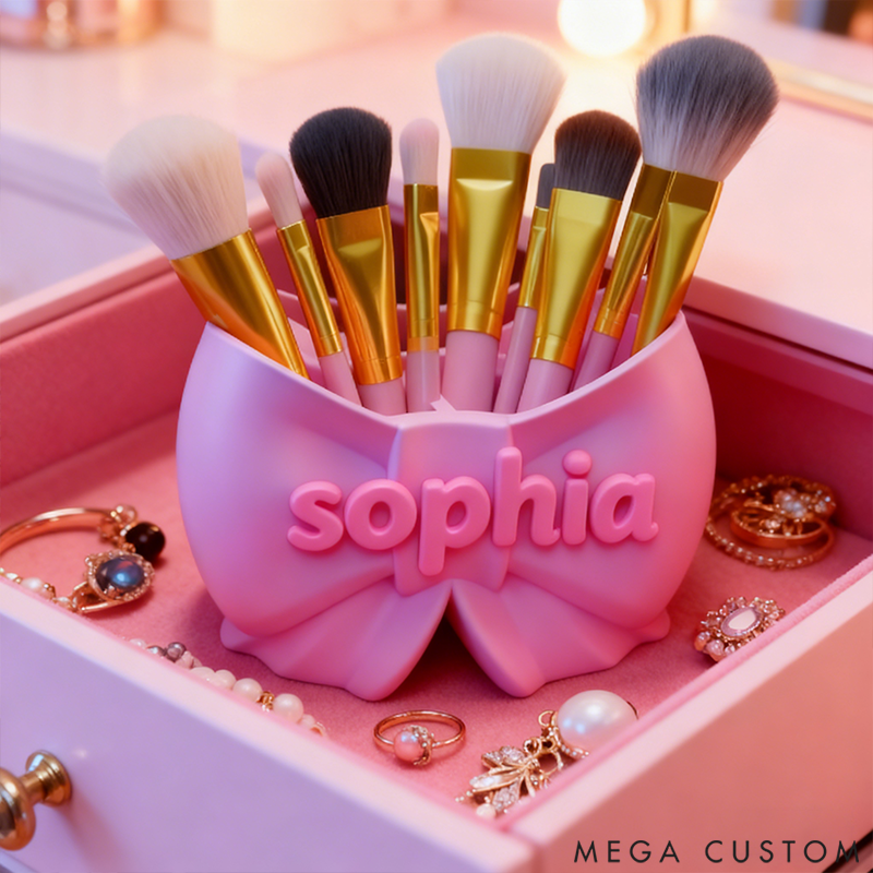 Personalized Bow-Shaped Makeup Brush Organizer and Pencil Holder 3D Printed Design