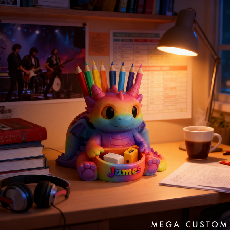 Personalized Rainbow Dragon Pencil Holder Cute Dragon Storage Stand Children's Desktop Decor 3D Printed