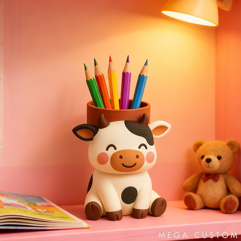 Personalized Cow Pencil Holder Cute Desktop Decor 3D Printed