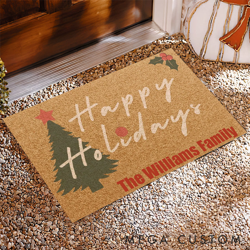 Personalized Happy Holidays Doormat Make this Christmas Special with Your Family Name
