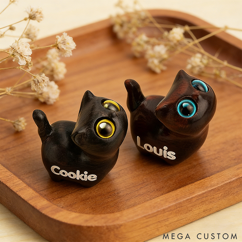 Personalized Mini Cute Cat Wood Carving Figurine Desk Coffee Table Home Decor