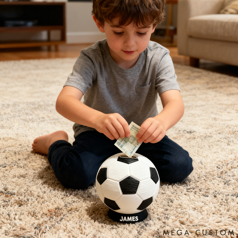 Personalized Soccer Piggy Bank Birthday Gift for Sports Fans and Football Lovers 3D Printed Piggy Bank