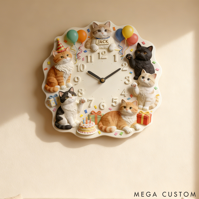 Personalized Pet Cat Party Theme Clock 2D Printed Design