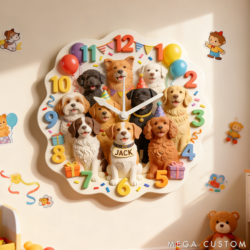 Personalized Pet Dog Party Theme Clock 2D Printed Design