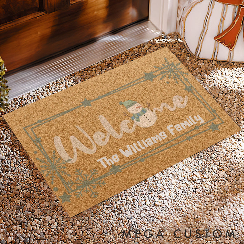 Personalized Snowman Doormat with Your Family Name for the Holidays