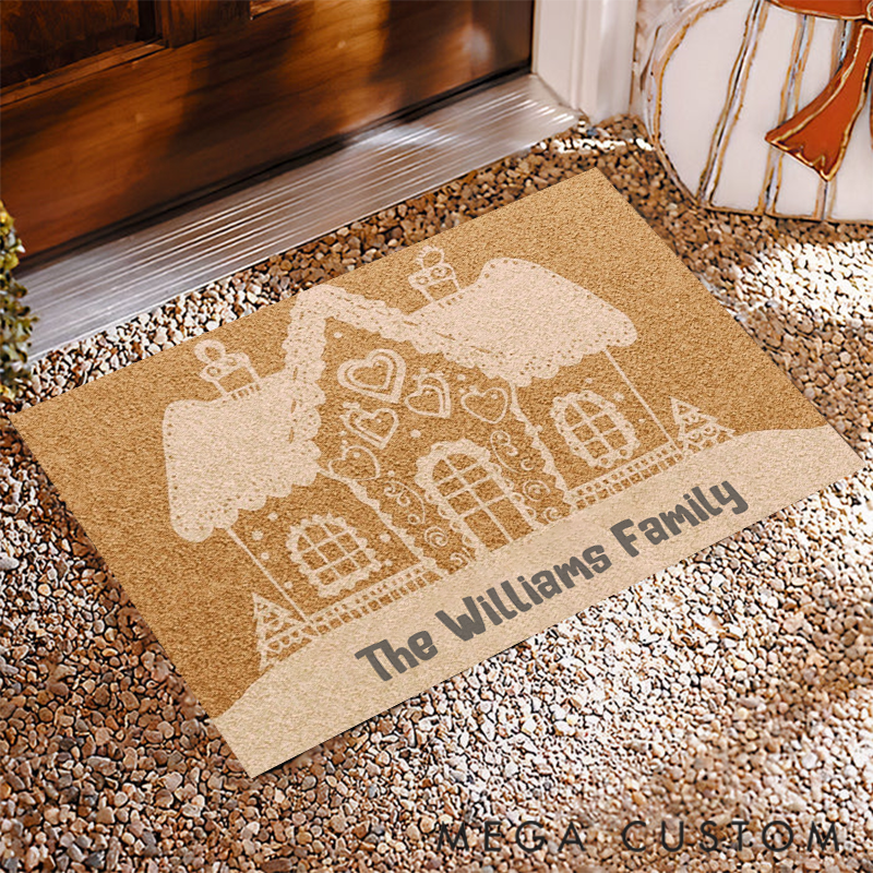 Personalized Cute Gingerbread House Doormat Outdoor Winter Decoration