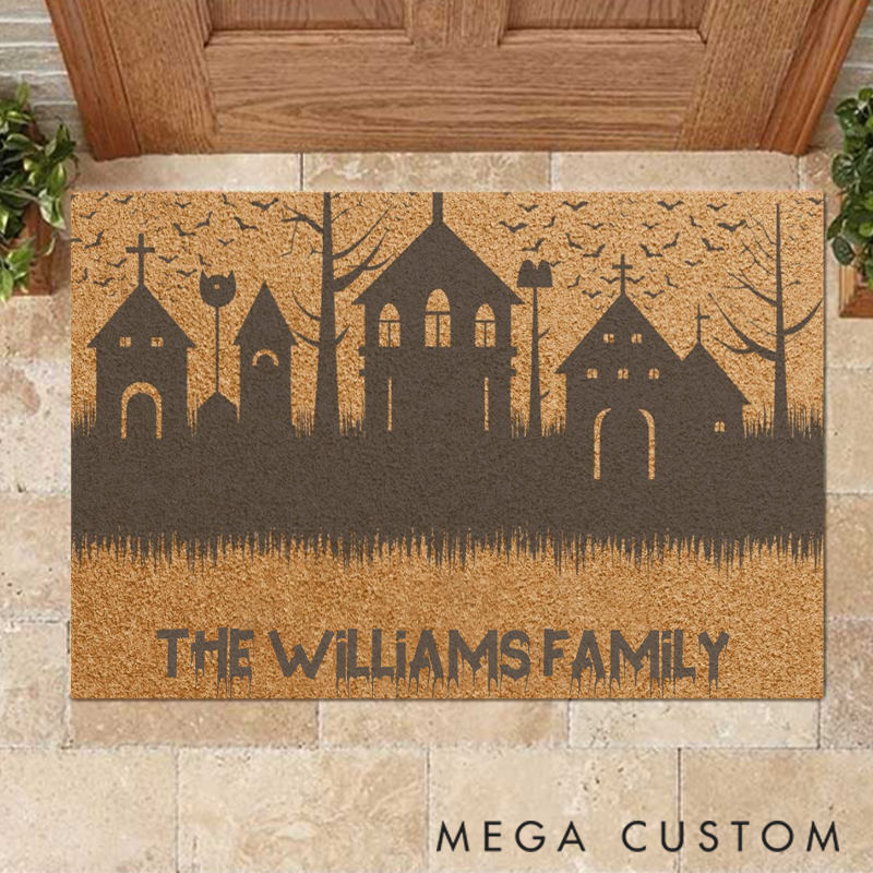 Personalized Spooky Entrance Doormat Add Your Family Name to this Festive Halloween