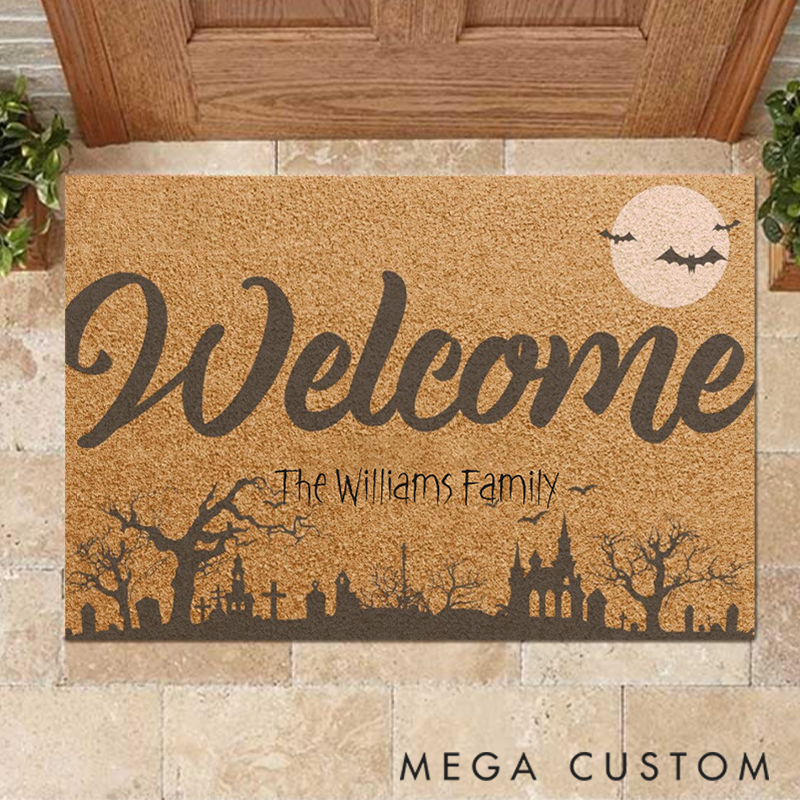 Personalized Halloween Doormat Welcome all with Your Family Name this Halloween