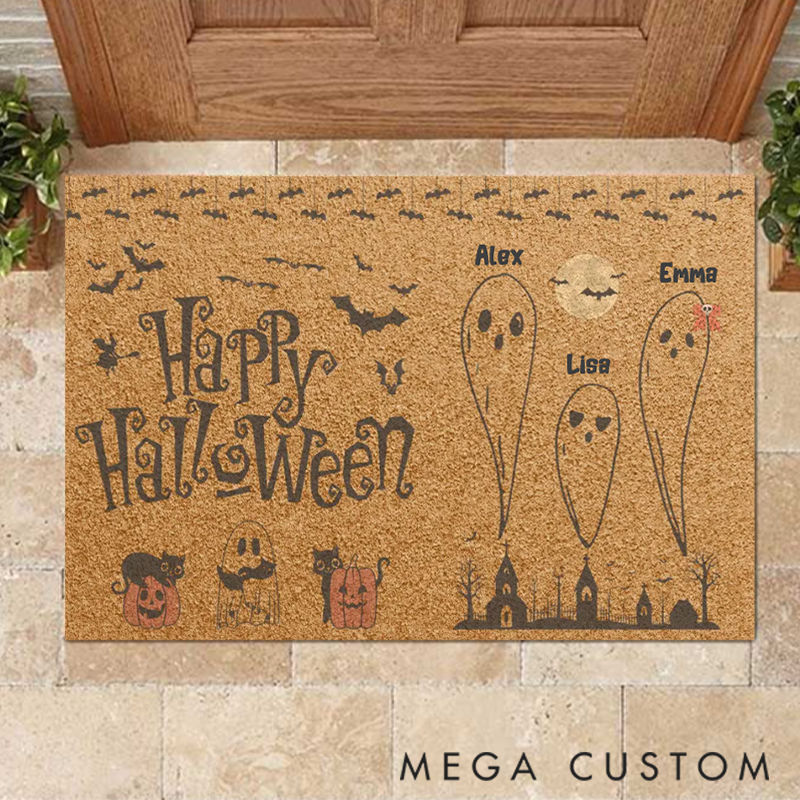 Personalized Halloween Ghosts and Bats Doormat Perfect for Families with a Love for Halloween