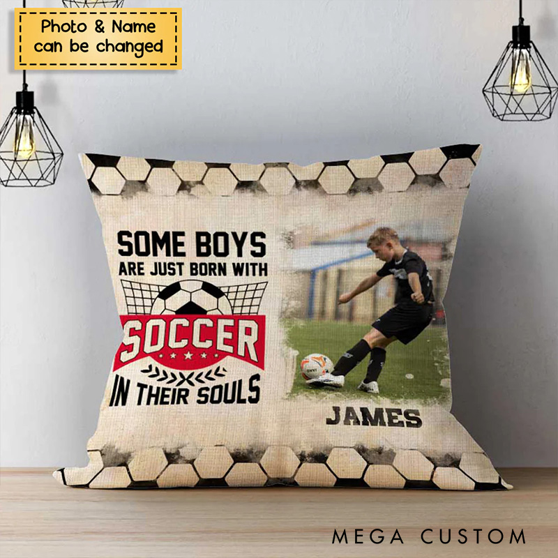 Personalized Soccer Throw Pillow with Custom Photo, Name, and Inspiring Quote