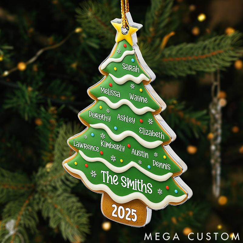 Personalized Christmas Tree Gingerbread with Family Name Ornament