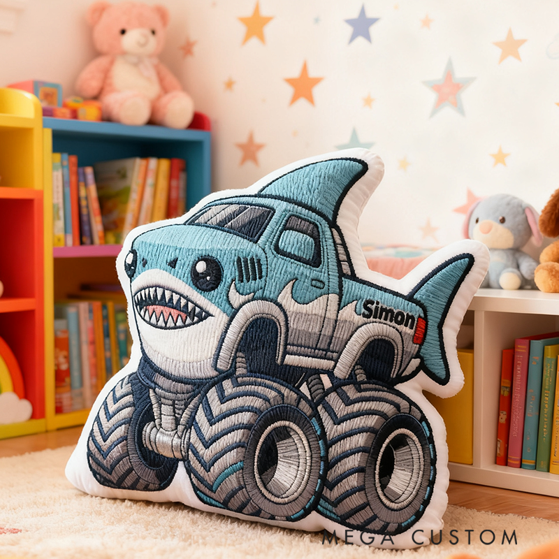 Personalized Pillow with Shark Racing Design Custom Name 3D Graphic Print Cushion Gifts