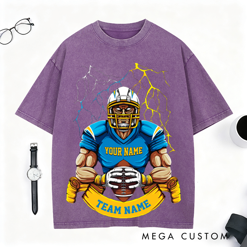 Personalized Lightning Football T-Shirt Strike Boldly with Your Team and Name