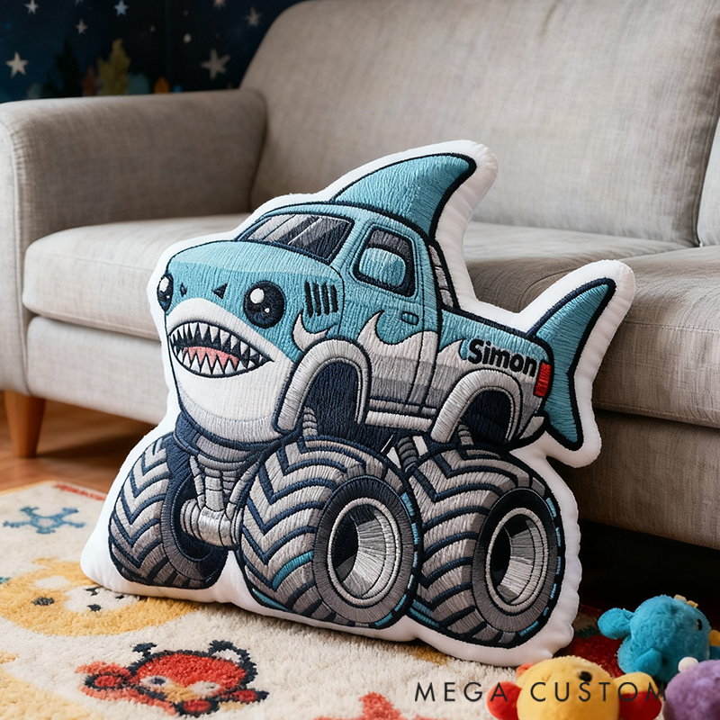 Personalized Pillow with Shark Racing Design Custom Name 3D Graphic Print Cushion Gifts
