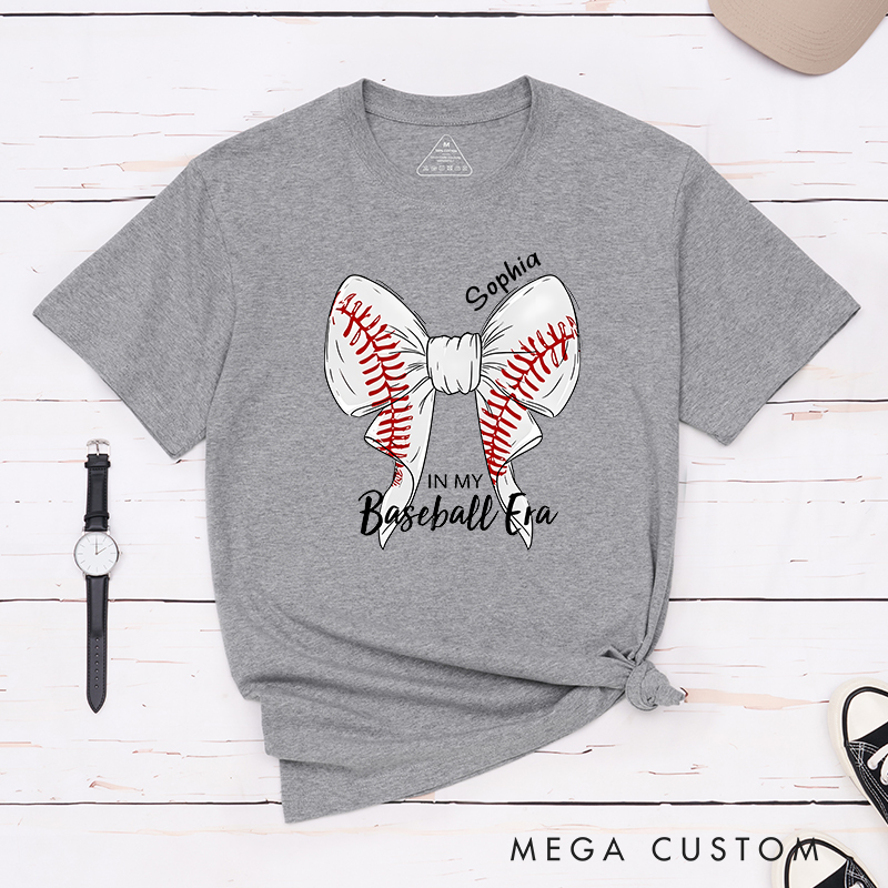 Personalized Baseball Era T-Shirt with Custom Name and Bow Design