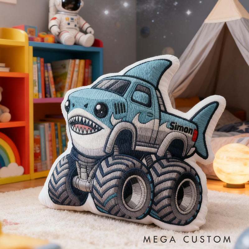 Personalized Pillow with Shark Racing Design Custom Name 3D Graphic Print Cushion Gifts