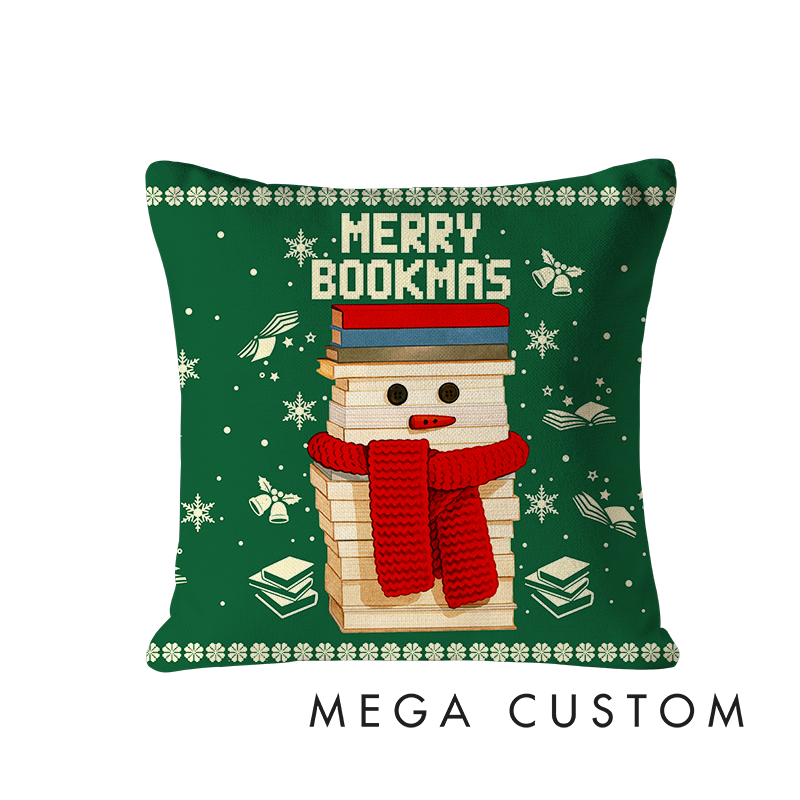 Personalized Christmas Bookworm Decorative Pillow Warm Holiday Gift for Book Lovers