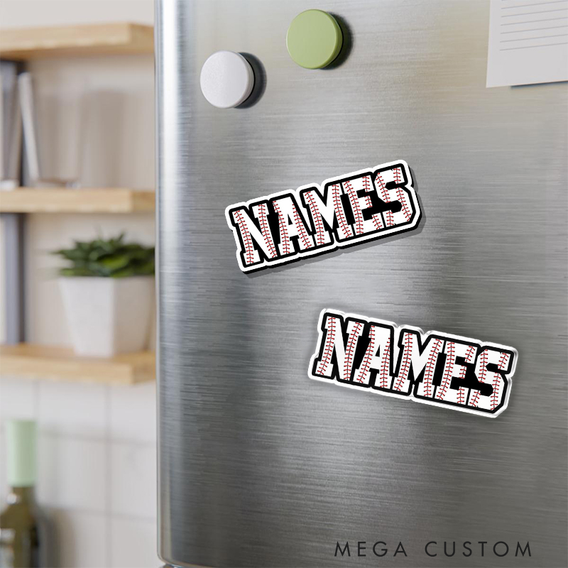 Personalized Athletic Fridge Magnet with Baseball-Themed Text Design and Custom Name  