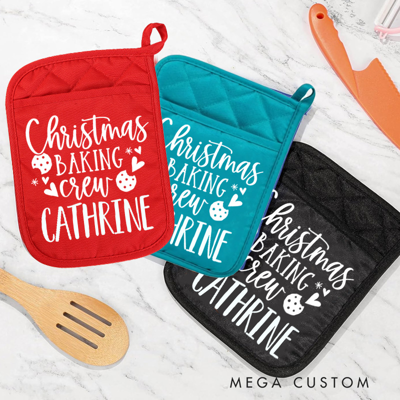 Personalized Christmas Baking Crew Pot Holders Custom Cookie Potholder with Name Baking Lovers Gift Baker Gift Christmas Gift