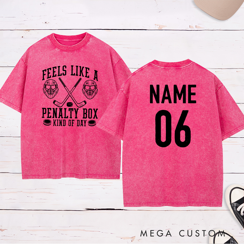 Personalized "Penalty Box Kind of Day" Washed T-Shirt with Custom Name and Number