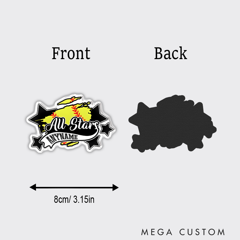Personalized All Stars Softball Refrigerator Magnet with Custom Name and Starry Design