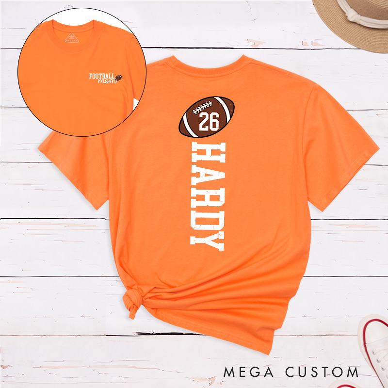 Personalized American Football Mom T-Shirts with Custom Names and Favorite Numbers