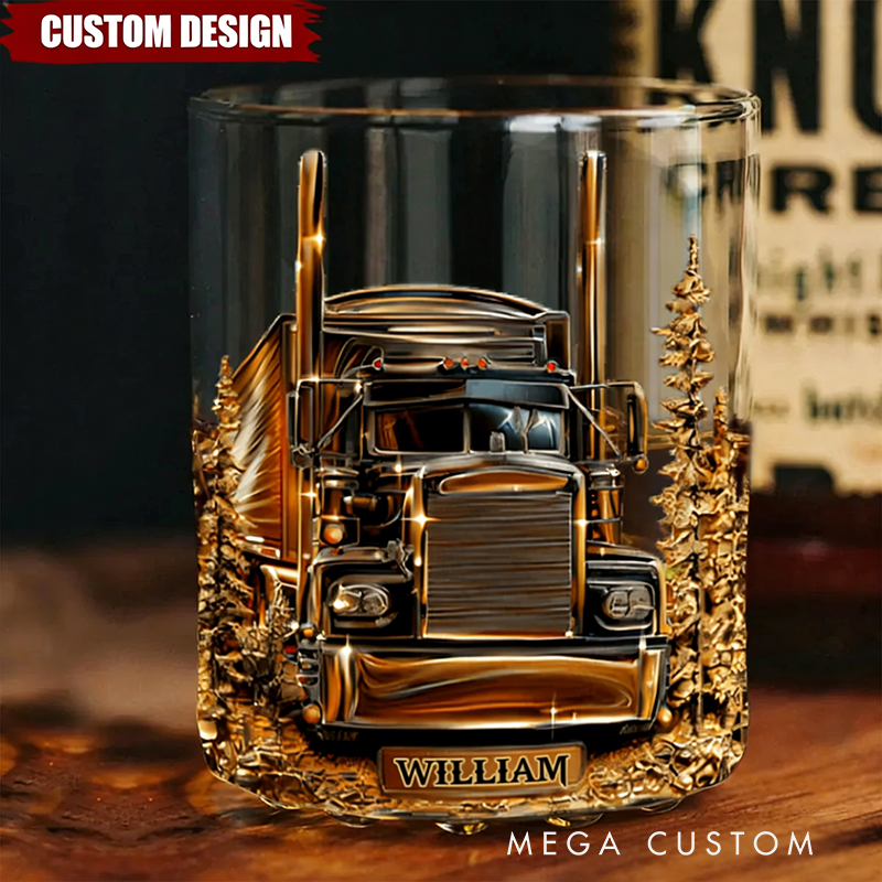 Personalized Best Truck Driver Whiskey Glass Custom Name Design Rock Tumbler Gifts