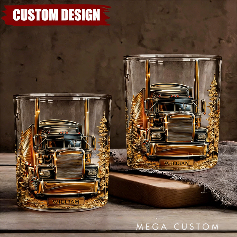 Personalized Best Truck Driver Whiskey Glass Custom Name Design Rock Tumbler Gifts