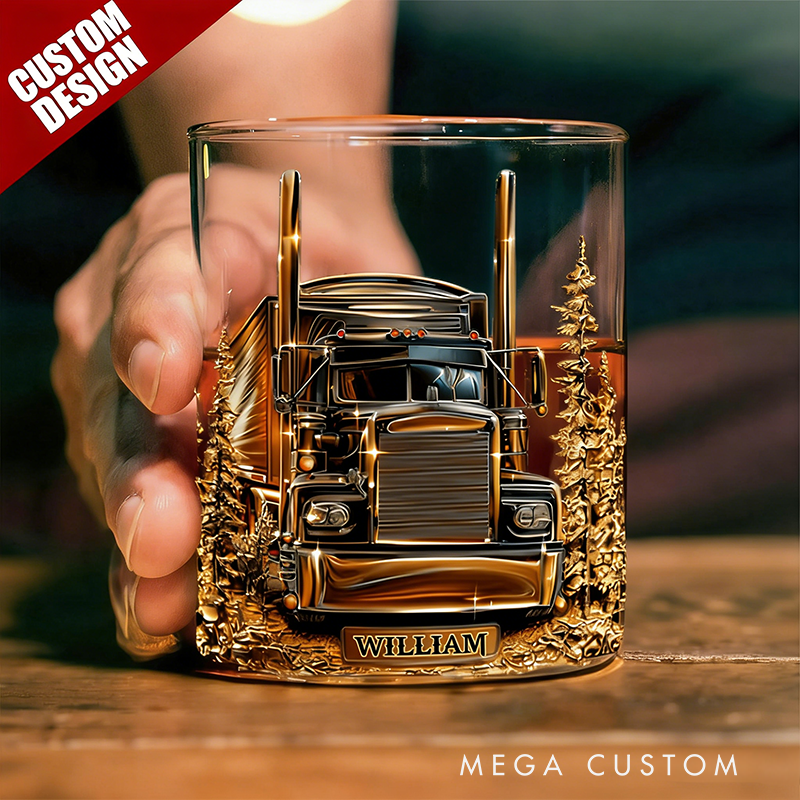 Personalized Best Truck Driver Whiskey Glass Custom Name Design Rock Tumbler Gifts
