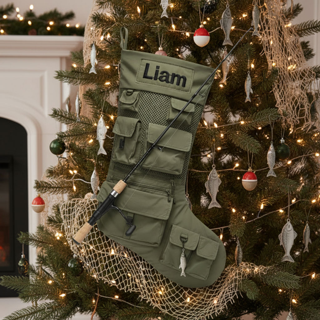 Personalized Fishing-Themed Quilted Christmas Stocking