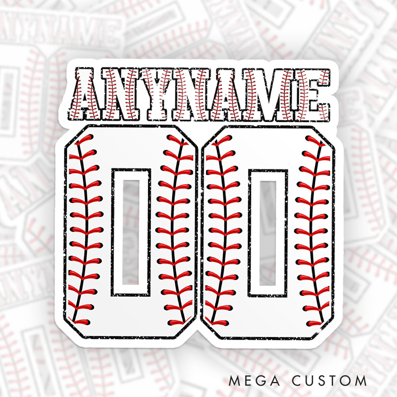 Personalized Athletic Sticker with Large Number and Baseball Stitch Design 